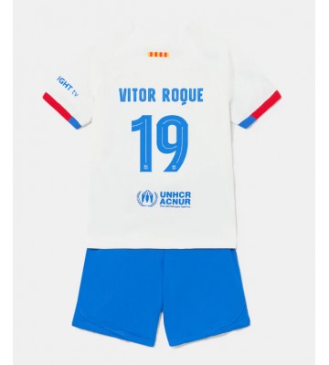 Barcelona Vitor Roque #19 Segunda Equipación Niños 2023-24 Manga Corta (+ Pantalones cortos)